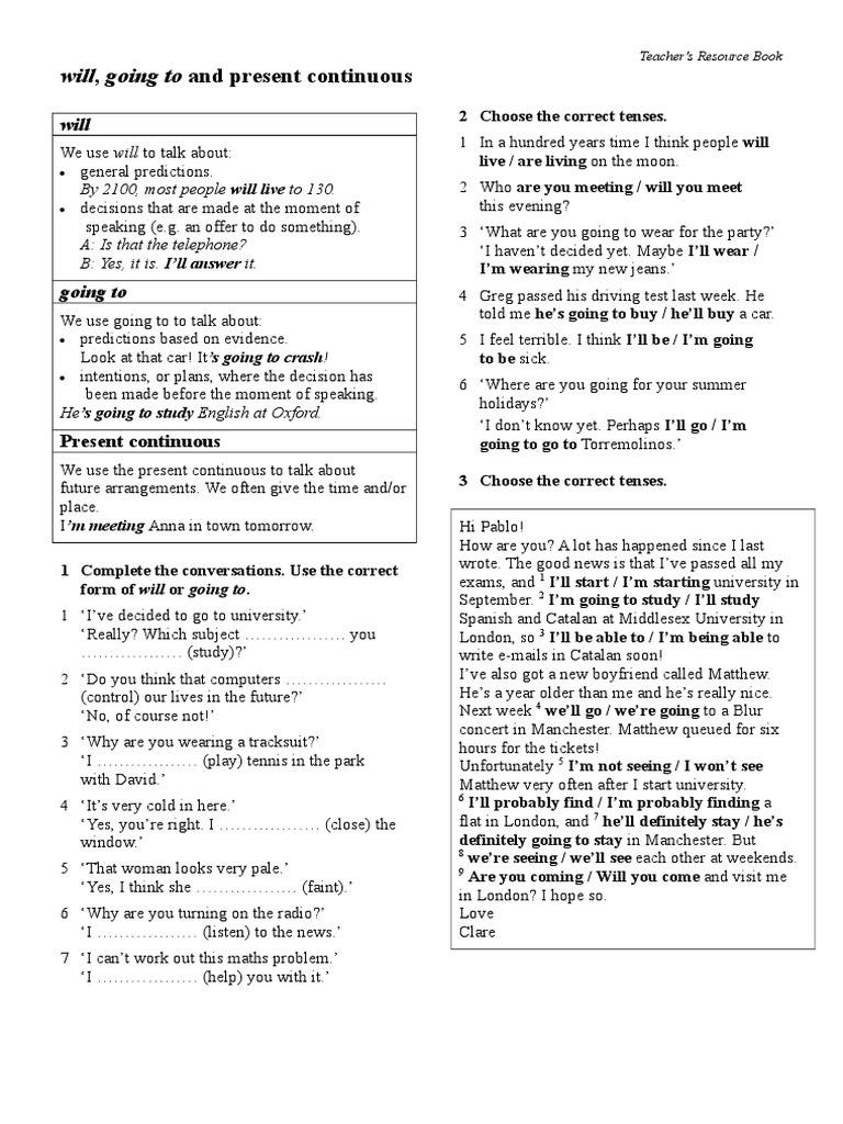 Future Tenses Exercises Guide | PDF | Language Arts & Discipline