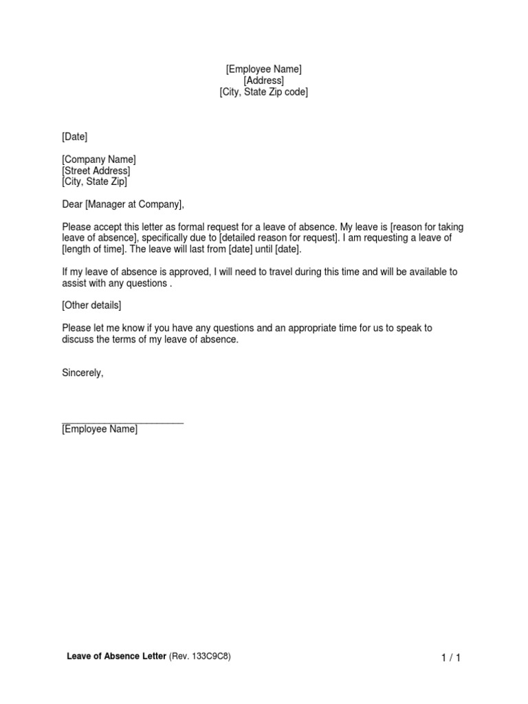 What Are Reasons To Take A Leave Of Absence From Work - Free Word Template