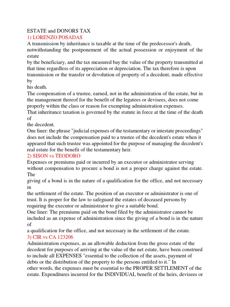 Estate and Donors Tax | PDF | Expense | Inheritance