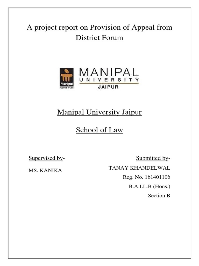 A Project Report On Provision of Appeal From District Forum: Supervised ...