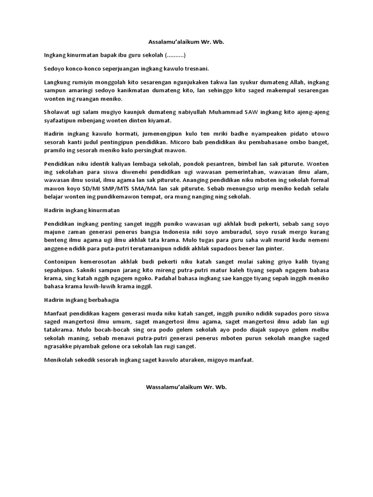 Contoh Pidato Bahasa Jawa Tentang Pendidikan Sesorah Singkat