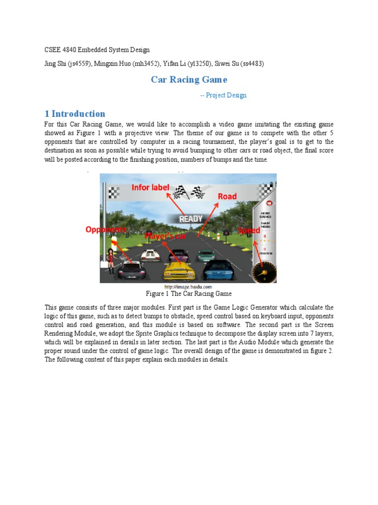 Car Racing Game Design Overview | PDF | Codec | Video Games