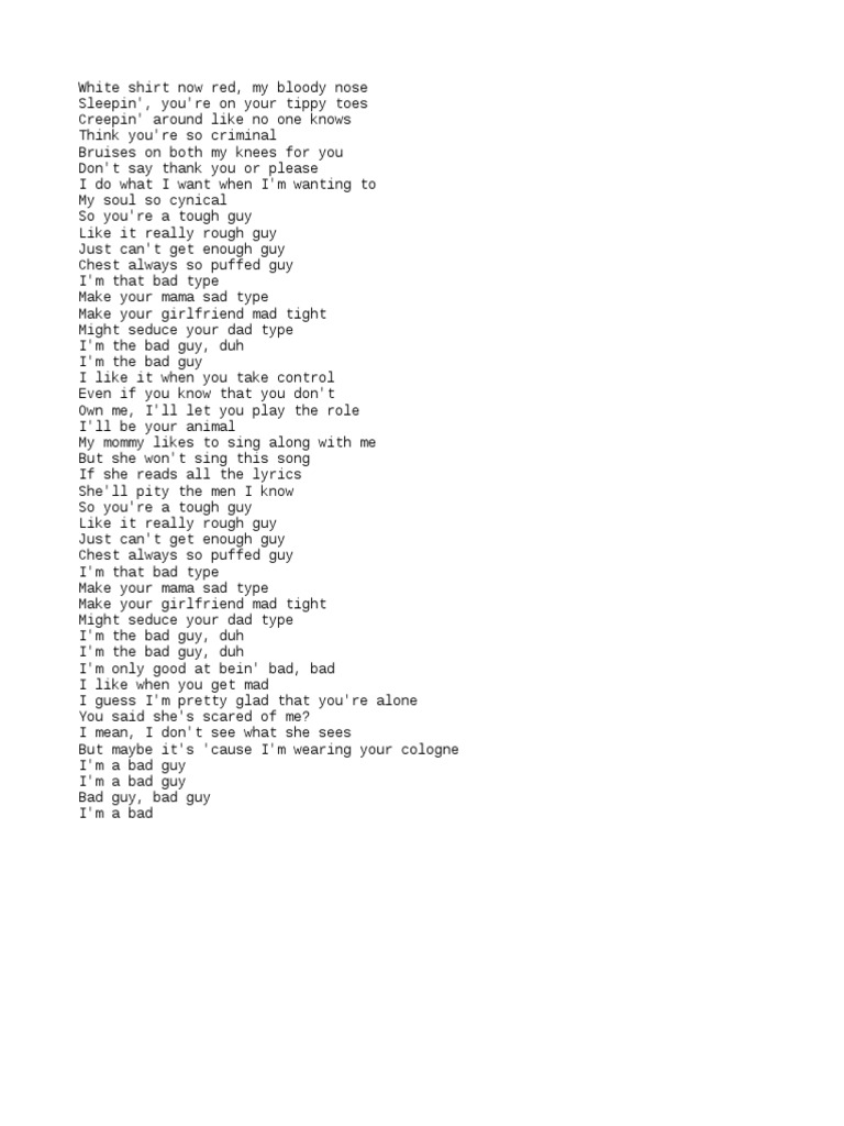 bad-guy-lyrics-billie-eilish-pdf