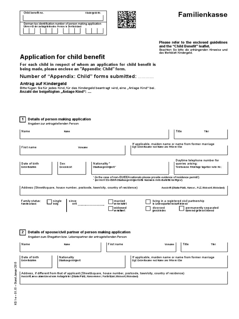 Kindergeld Basic Application in English PDF