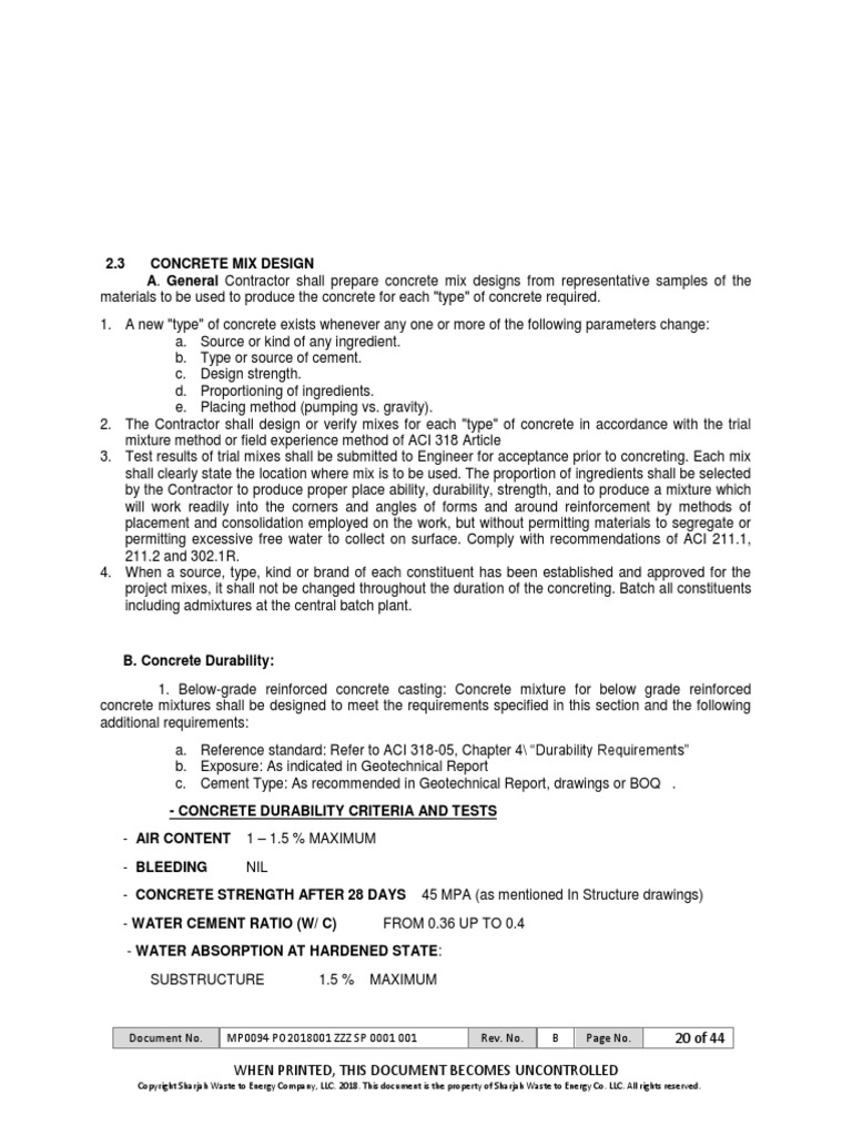 Concrete Mix Design Specification PDF Composite Material Concrete