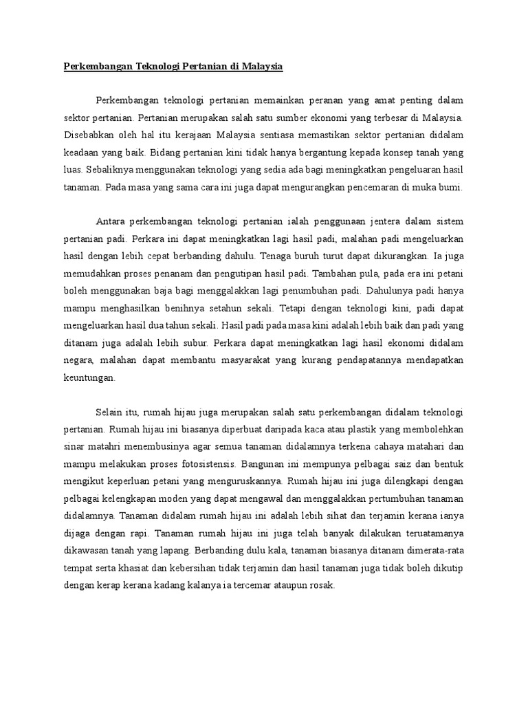 Perkembangan Teknologi Pertanian Di Malaysia Pdf