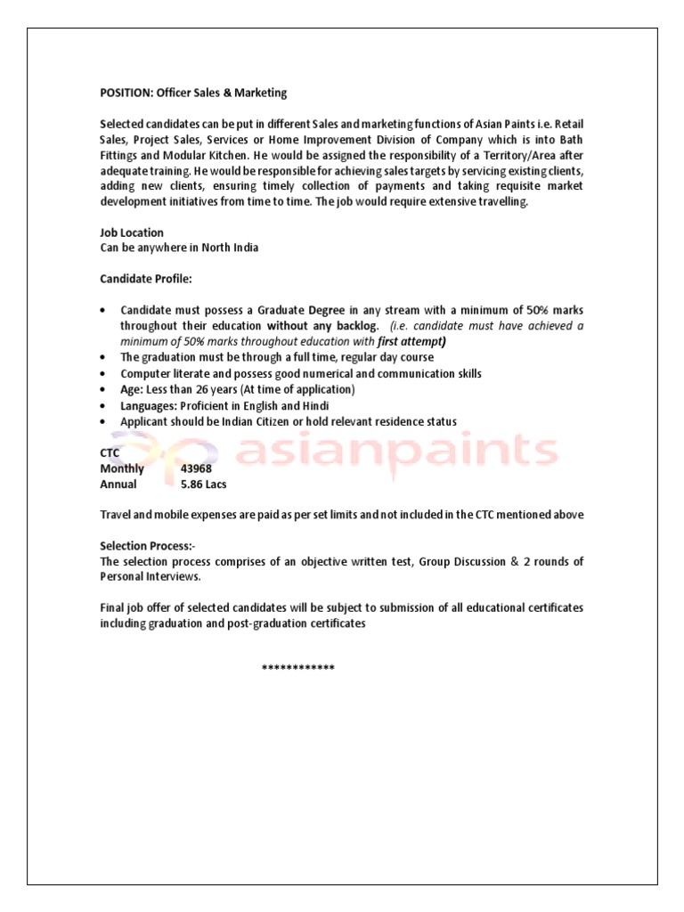 Sales & Marketing Officer Position in North India | PDF | Business