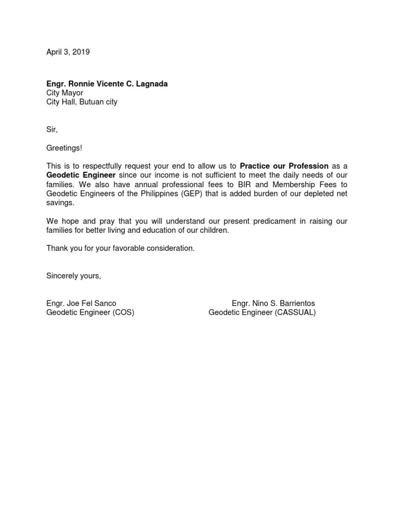 Request for Geodetic Engineer Authorization | PDF