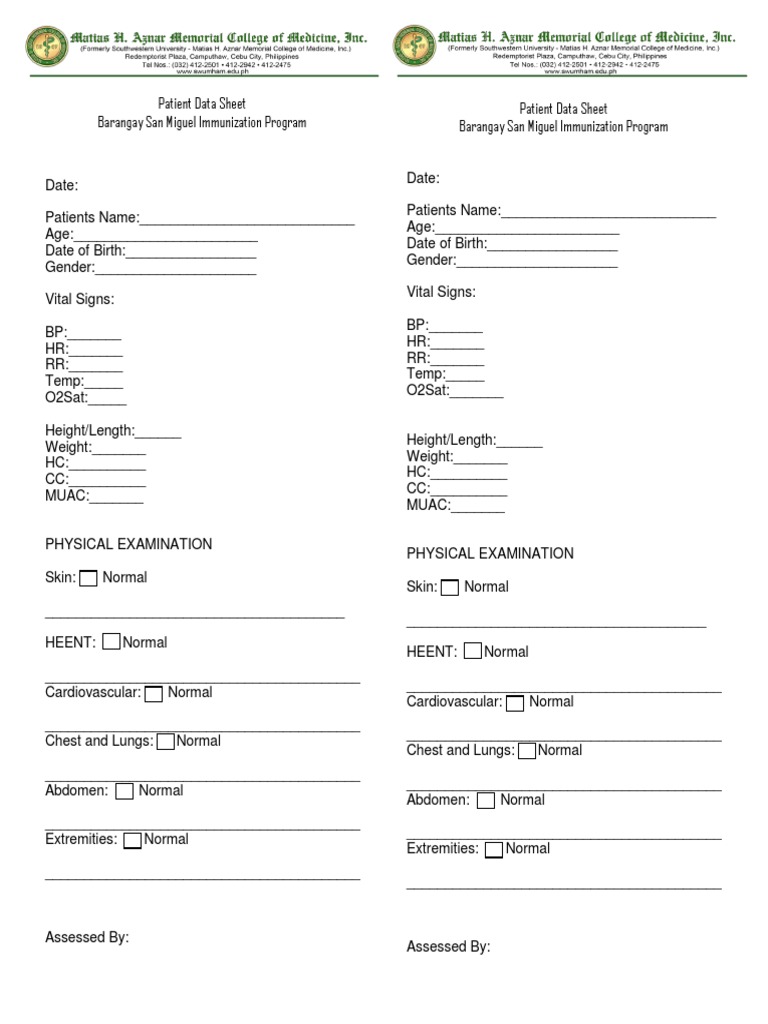 Patient Data Sheet | PDF | Epidemiology | Health Sciences