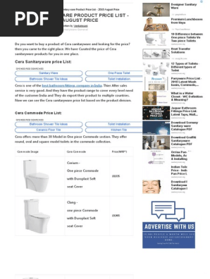 Cera Sanitaryware Product Price List 2018 August Price