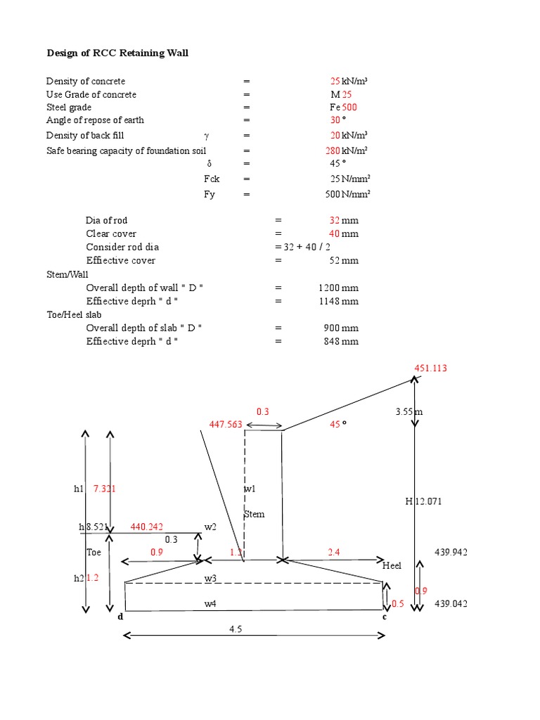 Design of Reinforced Concrete Cantilever Retaining Wall with Stability