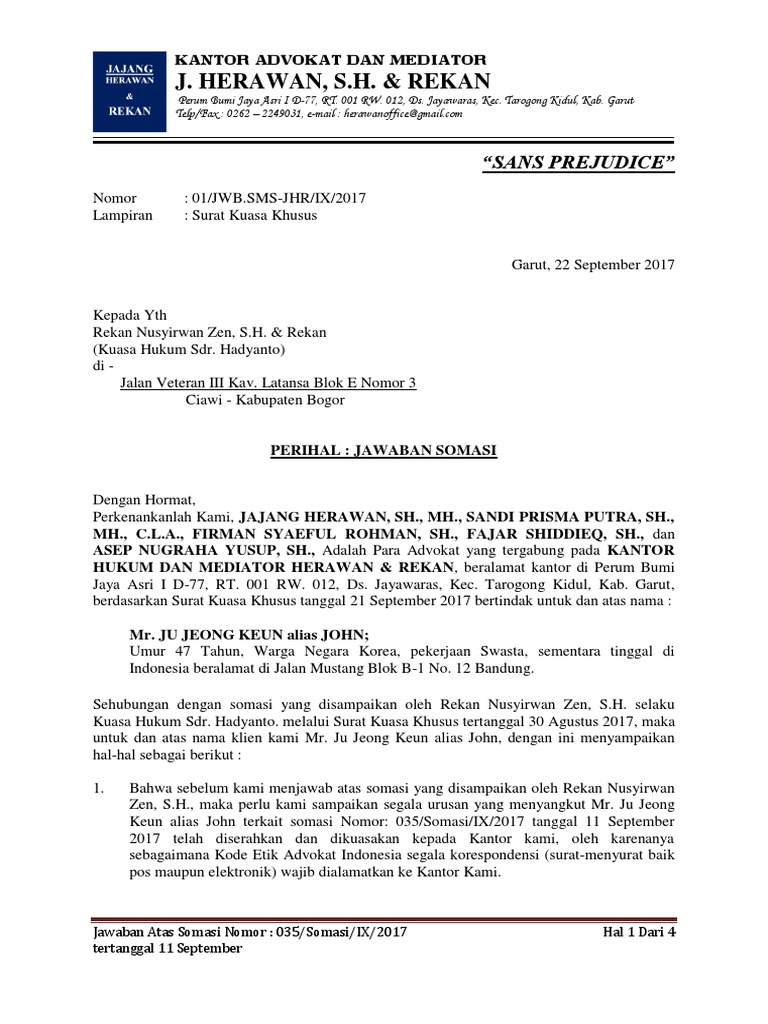 Contoh Surat Somasi Advokat Nusagates