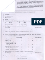 Marketing Research Telephone Calling Card Survey