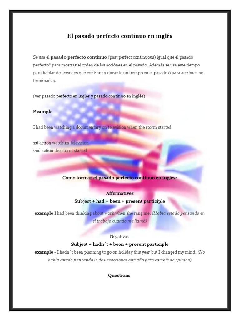 Pasado Perfecto Continuo en Inglés | PDF | Gramática | Ciencia cognitiva