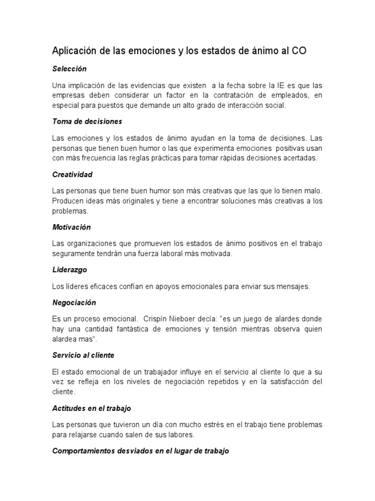 Aplicación de Las Emociones y Los Estados de Ánimo Al CO | PDF