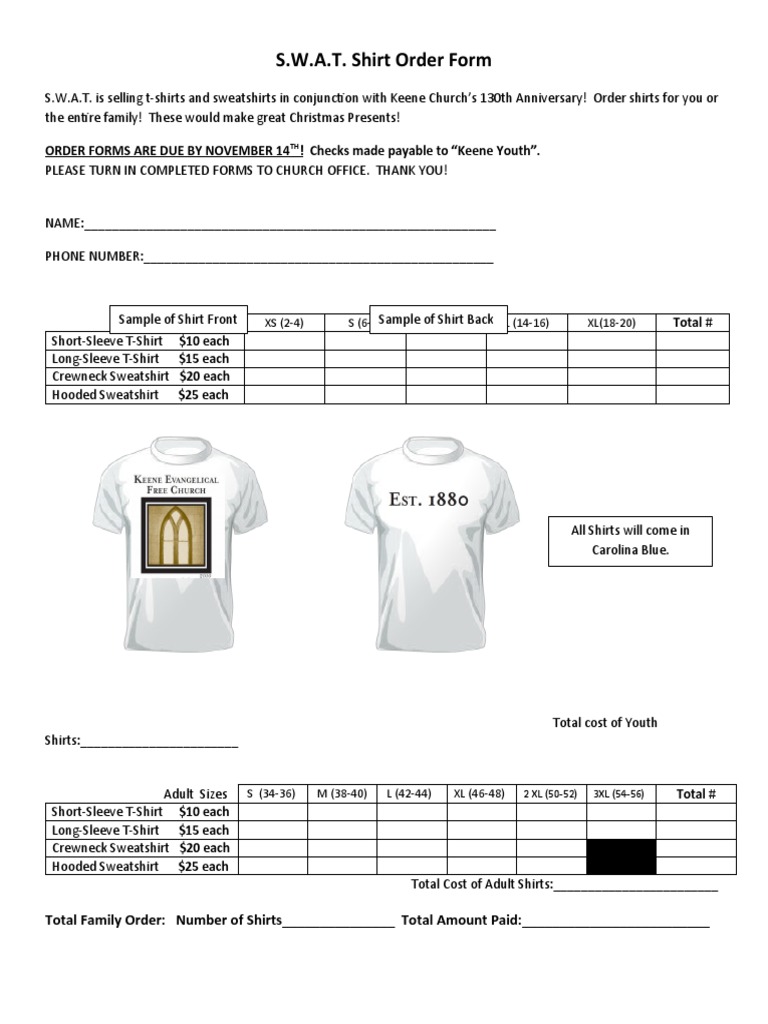 S.W.A.T. T-Shirt Order Form | PDF