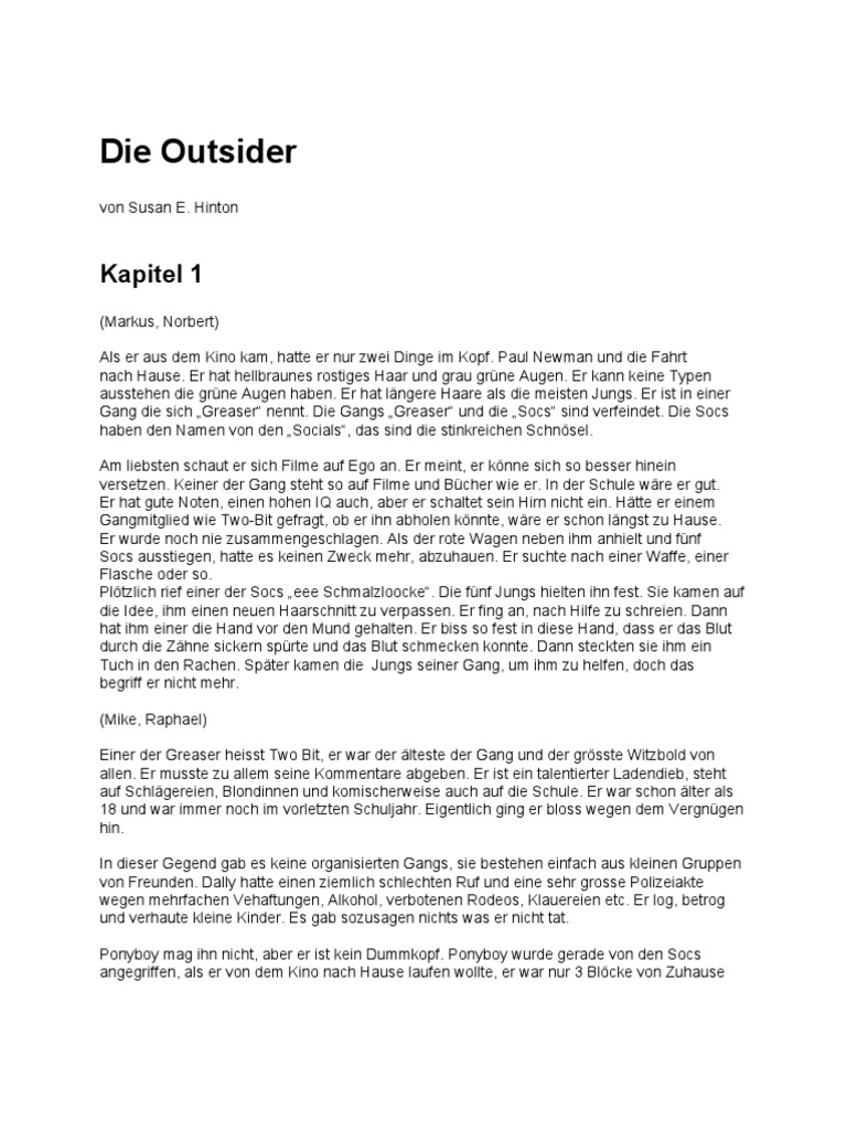 Die Outsider Eine Zusammenfassung Pdf