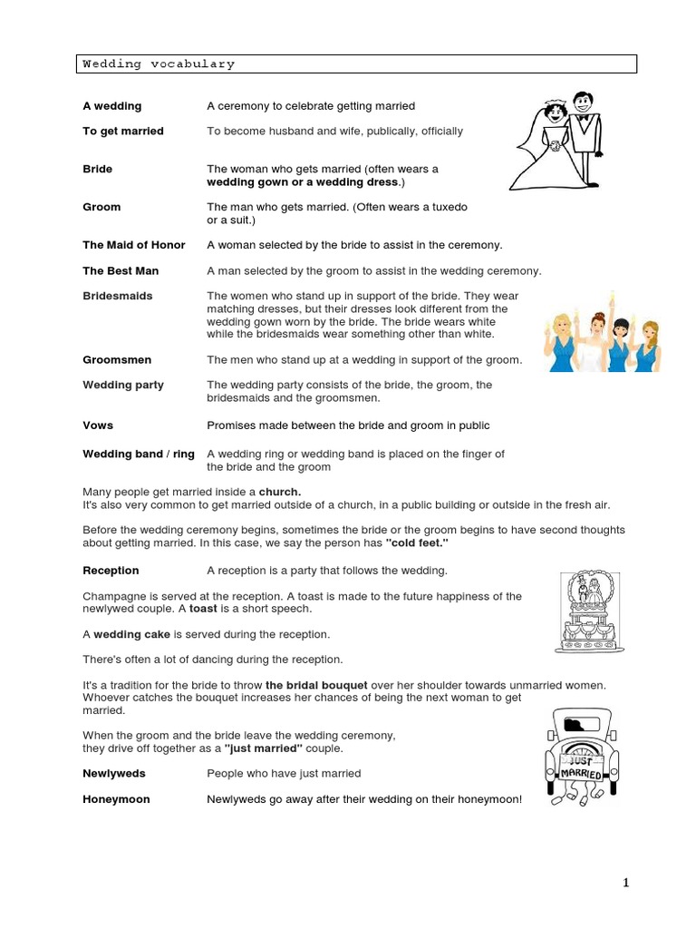 Wedding Vocabulary | PDF | Wedding | Bride