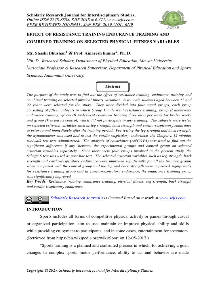 Effect of Resistance Training Endurance Training and Combined Training ...