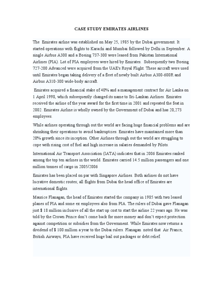 Emirates Airlines Case Study Analysis | PDF | Emirates (Airline) | Airlines