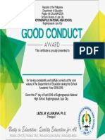 Good Conduct Award Certificate for Bugtongnapulo National High School