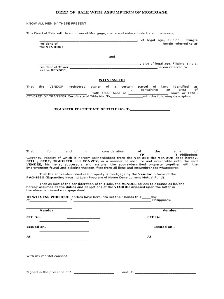 Assumption of Mortgage PDF Mortgage Law Deed