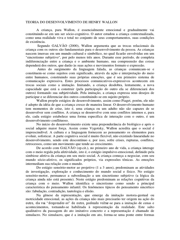 Teoria do Desenvolvimento de Wallon | PDF | Humano | Emoções