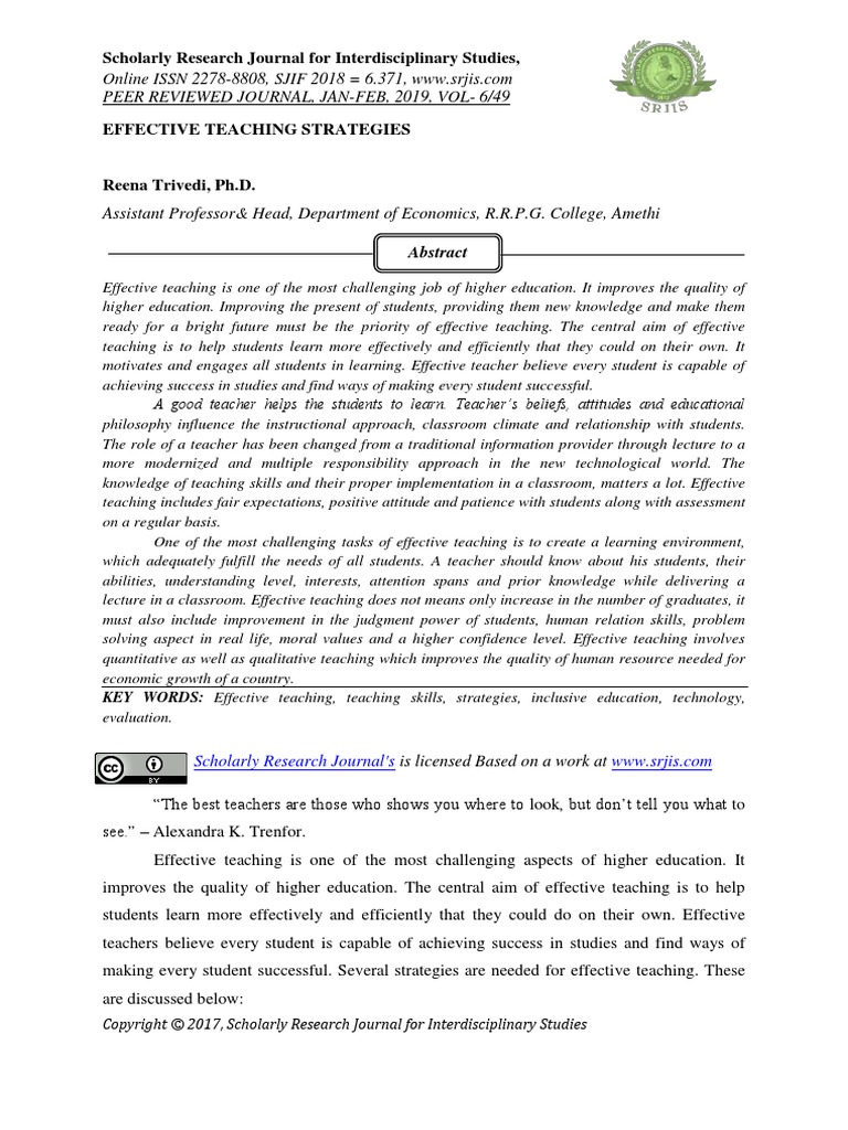 Effective Teaching Strategies | PDF | Teachers | Lecture