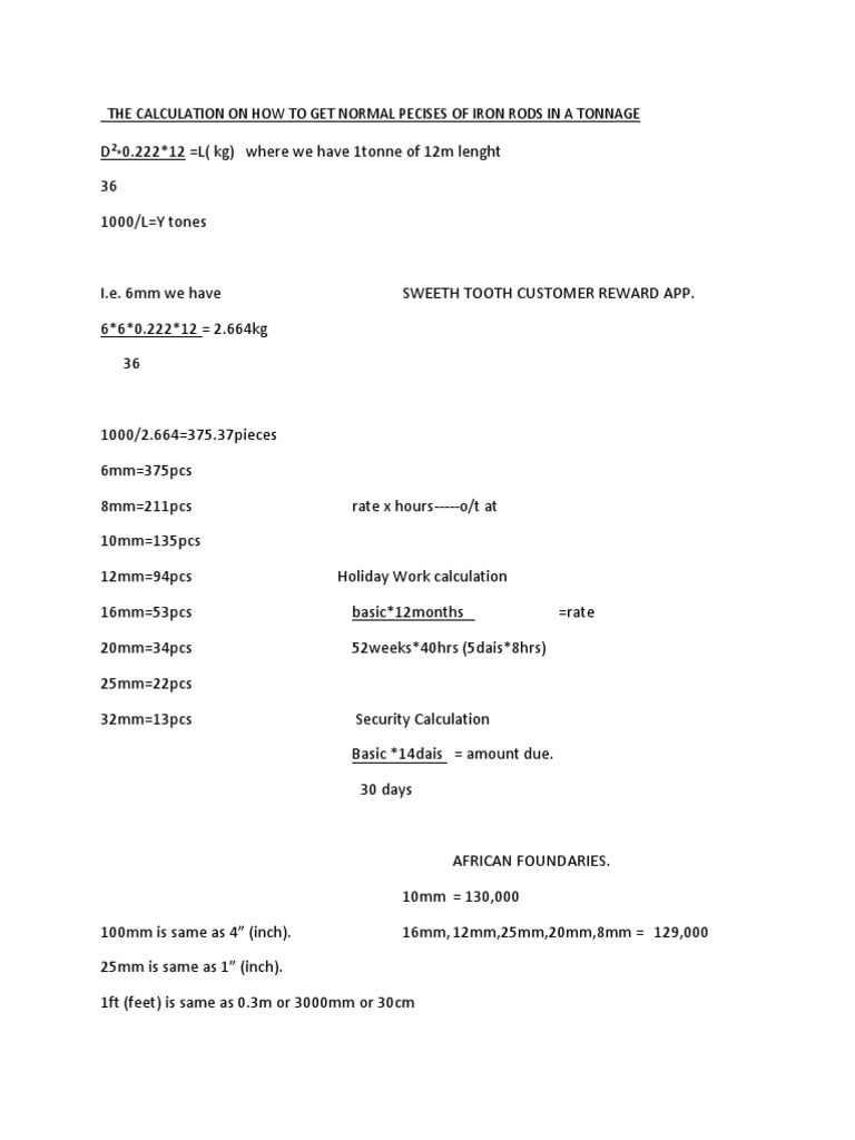 Iron Rods Quantity Calculation Guide | PDF | Business | Nature