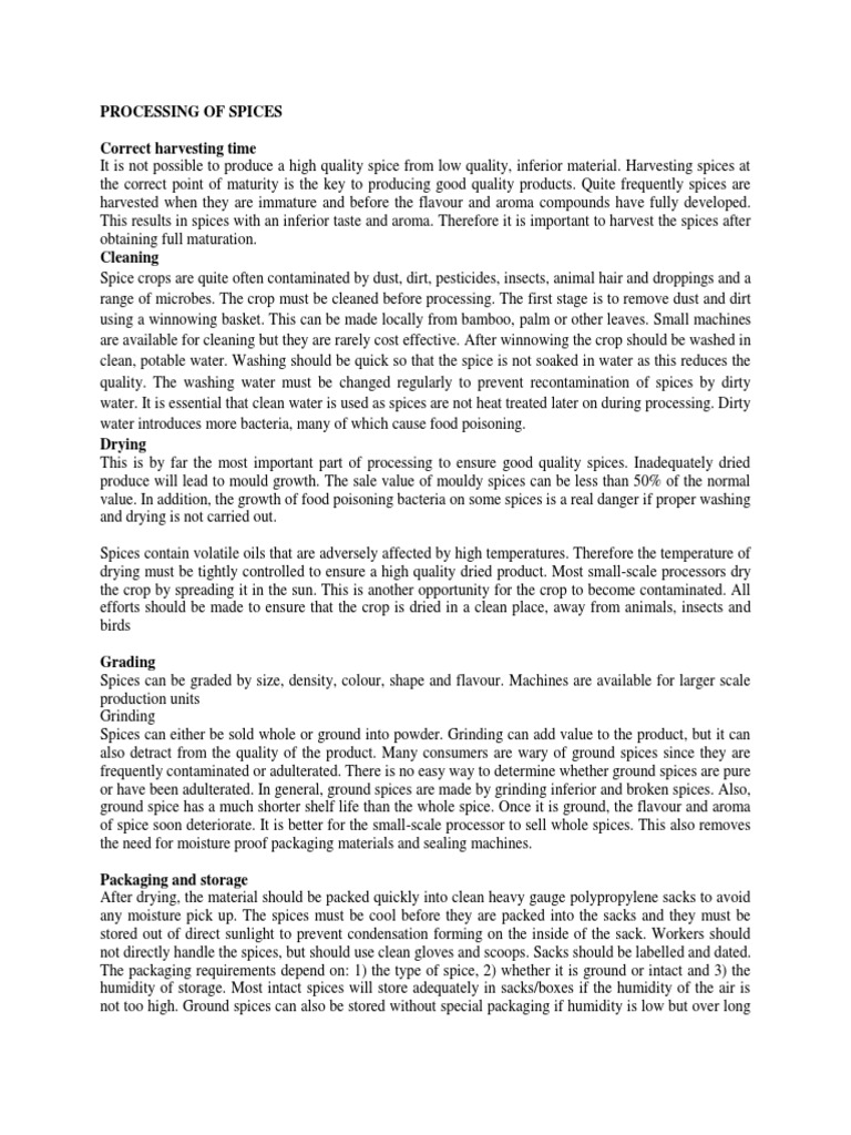 Processing of Spices | PDF | Spice | Water