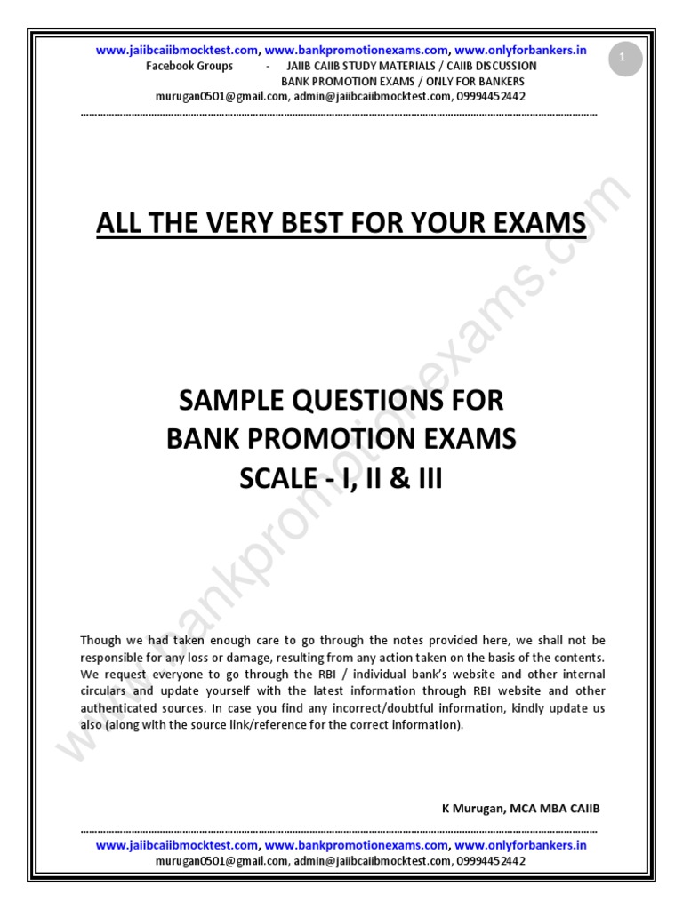 Sample Paper For Bank Promotion Exams by Murugan PDF PDF Cheque