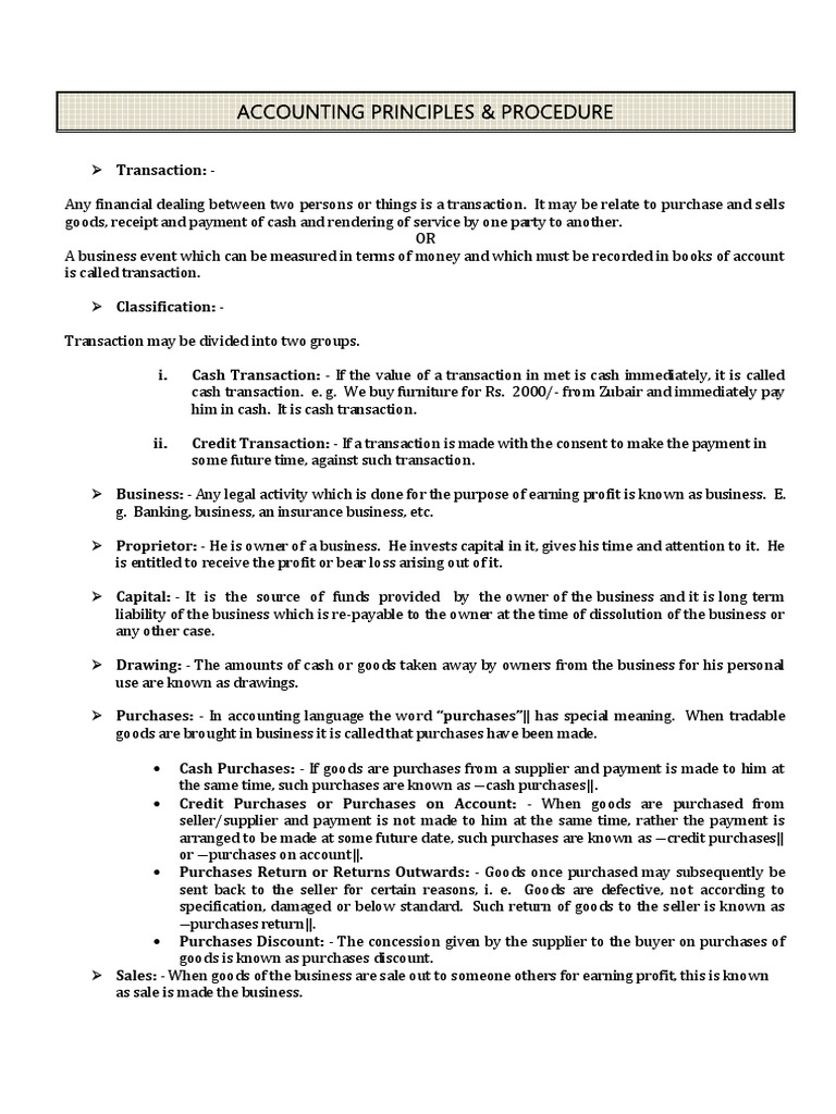 Accounting Principles & Procedure | PDF | Debits And Credits | Income ...
