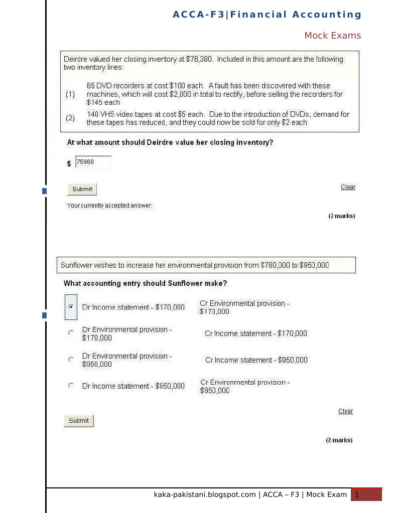 ACCA F3 Financial Accounting Mock Exam Questions Corporations