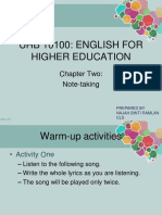 Uhb 10100: English For Higher Education: Chapter Two: Note-Taking