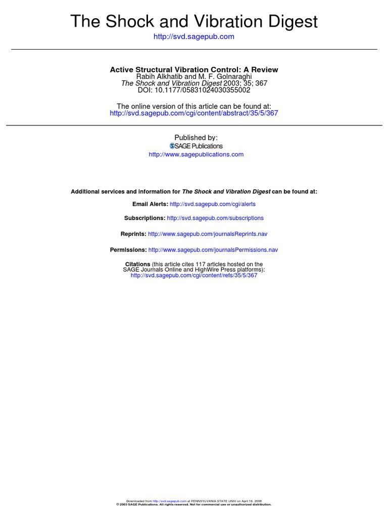 The Shock and Vibration Digest Active Structural Vibration Control A