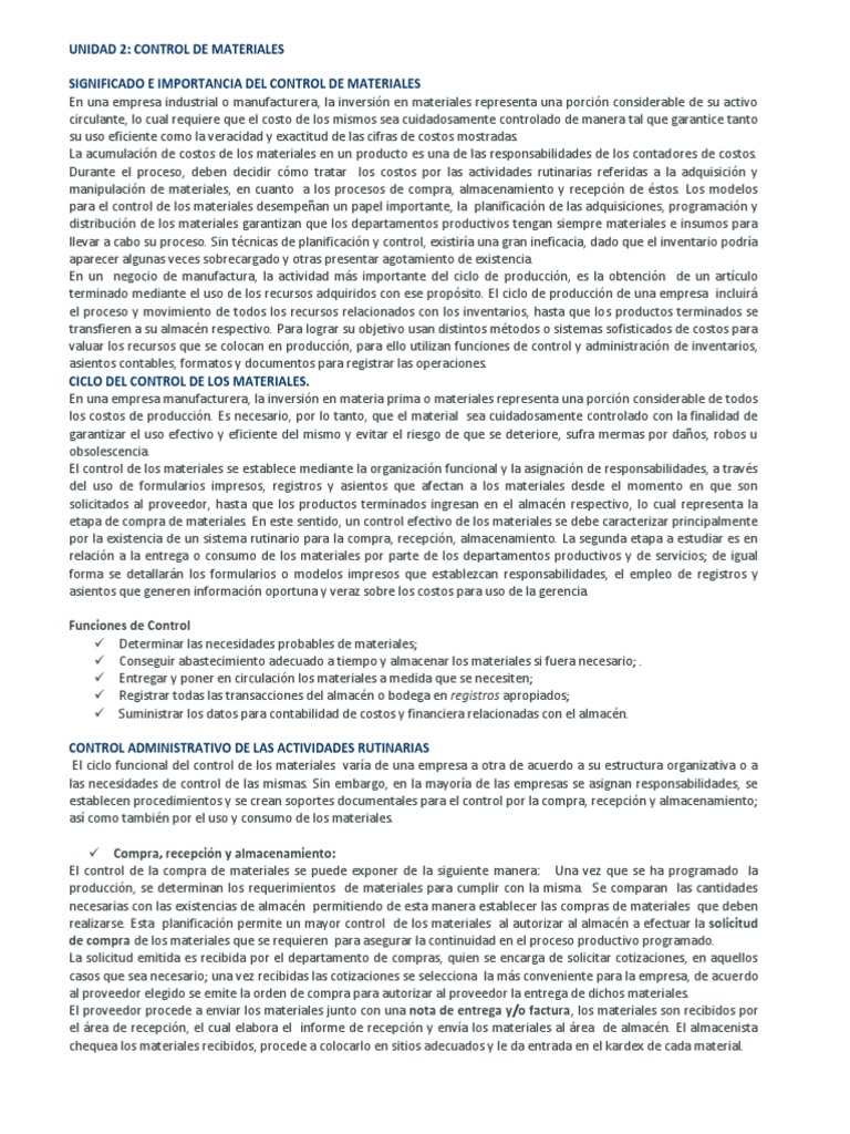 Control Efectivo de Materiales Empresariales | PDF | Almacén | Inventario