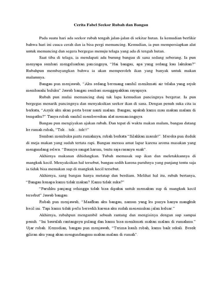 Cerita Fabel Seekor Rubah Dan Bangau