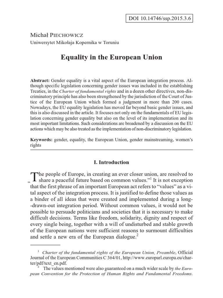Gender Equality in the EU: Legislation & Impact | PDF | European Union ...