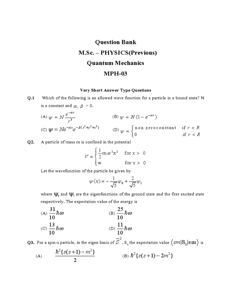 Quantum Mph 03 959 Wave Function Schrodinger Equation