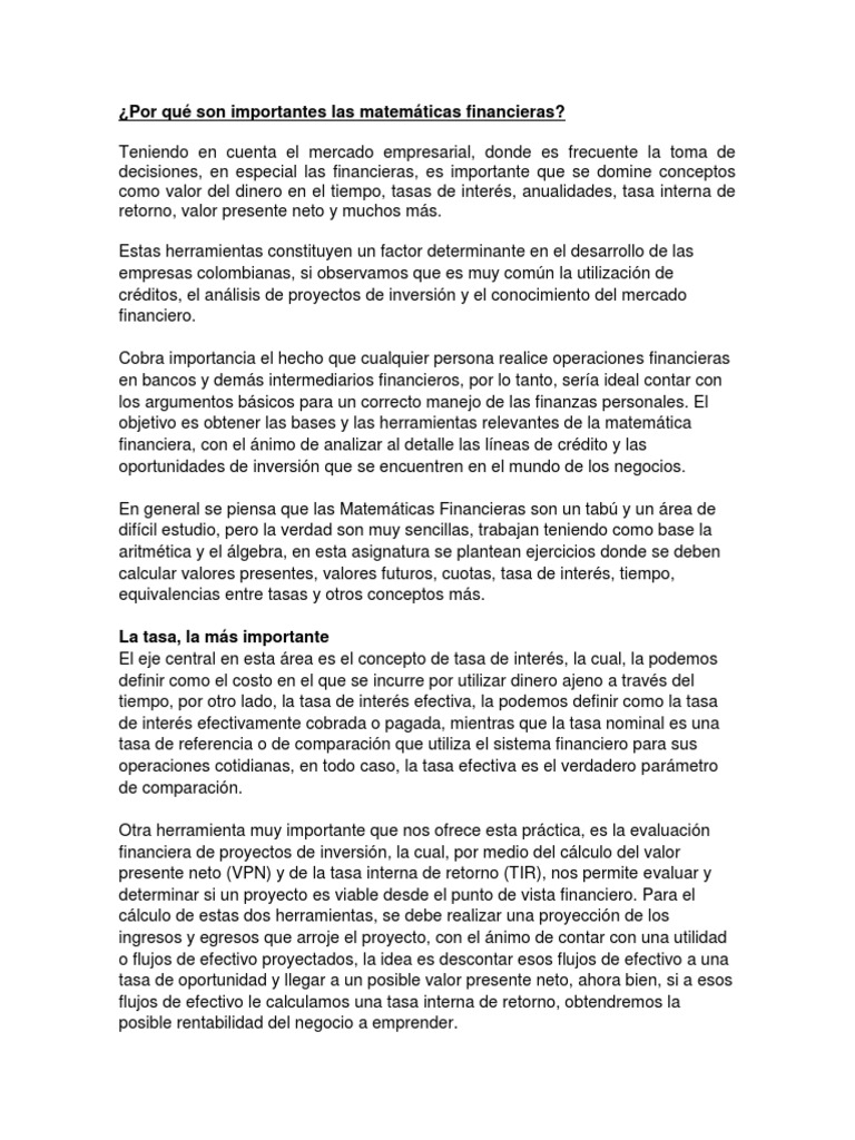 Por Qué Son Importantes Las Matemáticas Financieras
