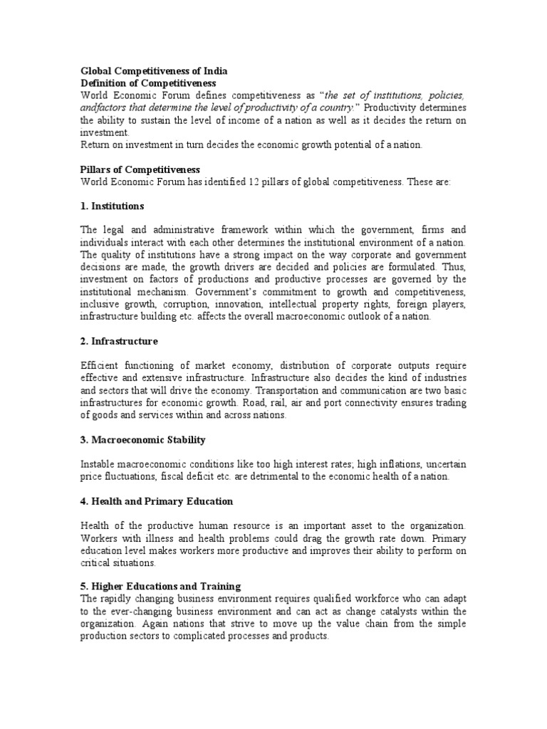 Global Competitiveness of India | PDF | Macroeconomics | Infrastructure