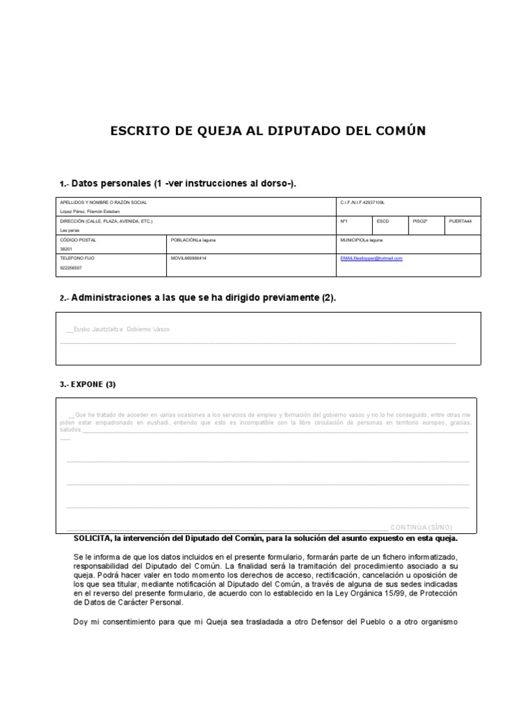 Modelo Queja | PDF | Información del gobierno | Justicia