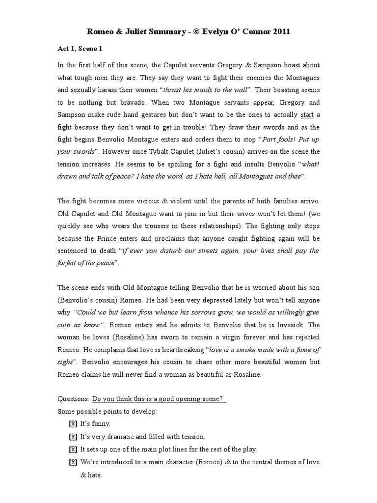 RomeoAndJuliet Summary  PDF  Characters In Romeo And Juliet  Romeo