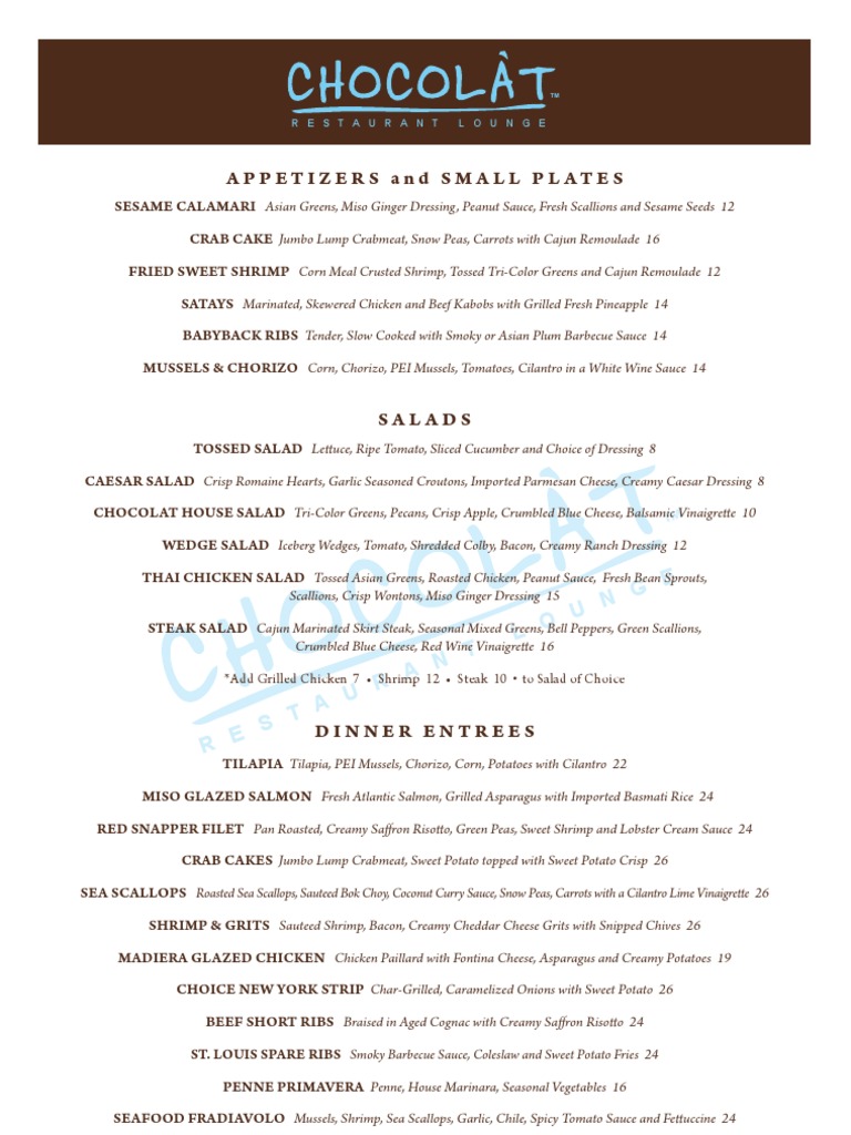 Chocolat Dessert Menu Overview | PDF | Salad | Hamburgers