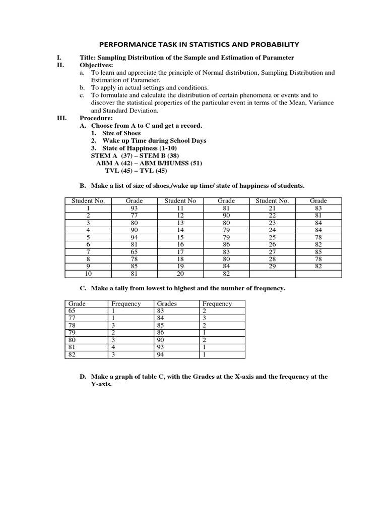Performance Task in Statistics and Probability PDF Standard