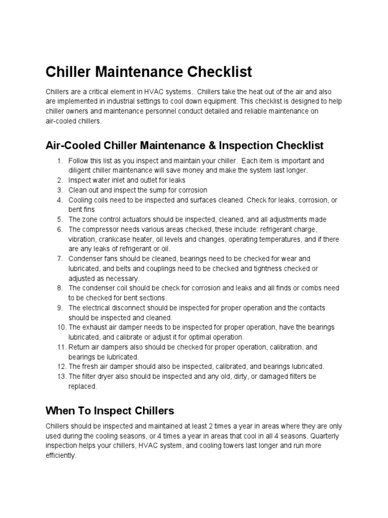 Comprehensive AirCooled Chiller Maintenance Checklist 12 Key