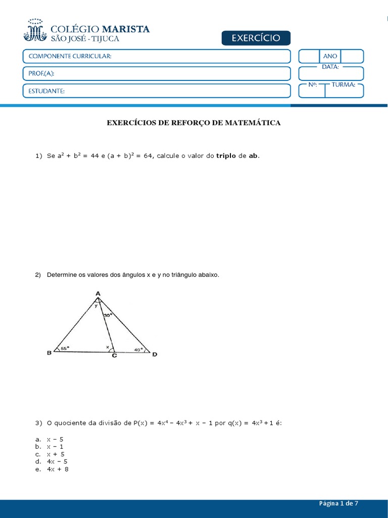 Exercícios de Matemática: Polinômios e Geometria | PDF | Polígono ...