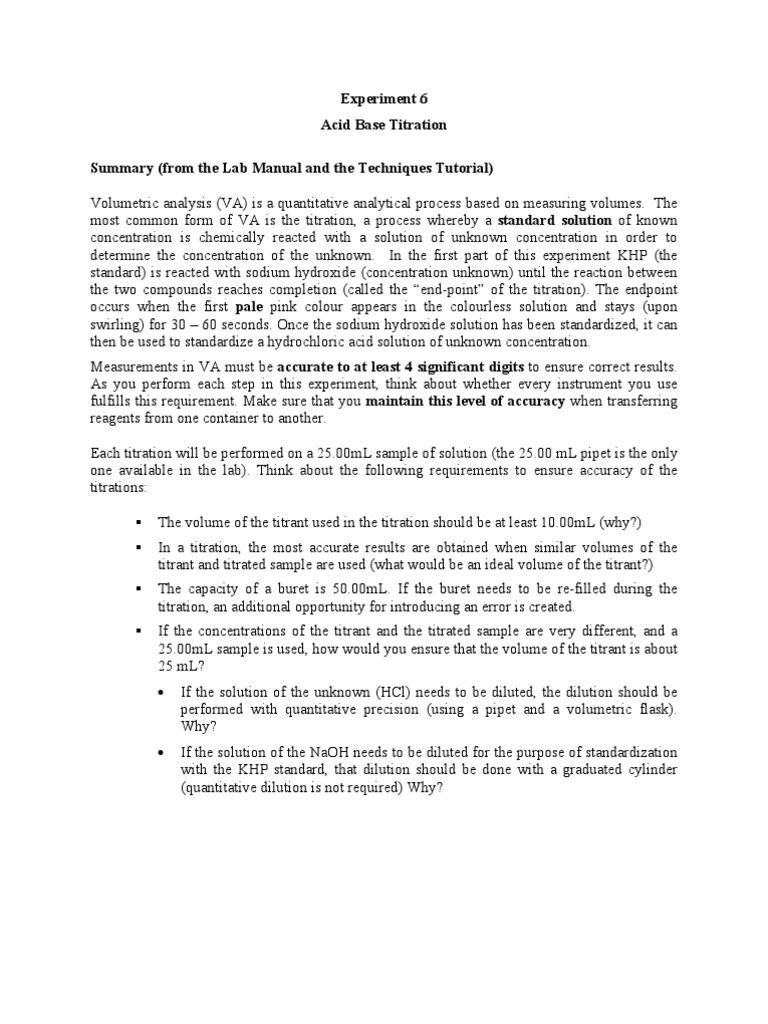 Acid Base Titration PDF Titration Chemistry