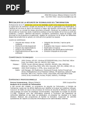 712d1241725984 Exemples De Cv Canadiens Francophones Microsoft 20word 20 20ti Securit E9 Exemple 20cv Ca F Pdf Securite Des Systemes D Information Securite