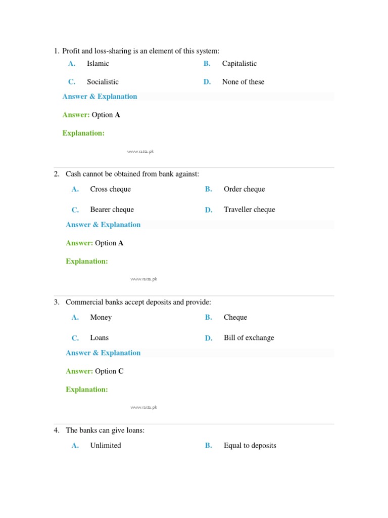 Banking and Economics MCqs PDF PDF Money Interest